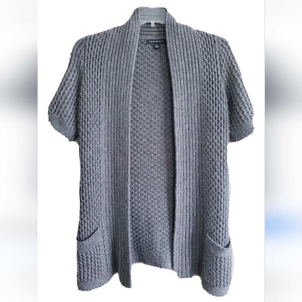 Vtg Banana Republic M Wool Alpaca Knit Open Cardigan with Pockets P-2096